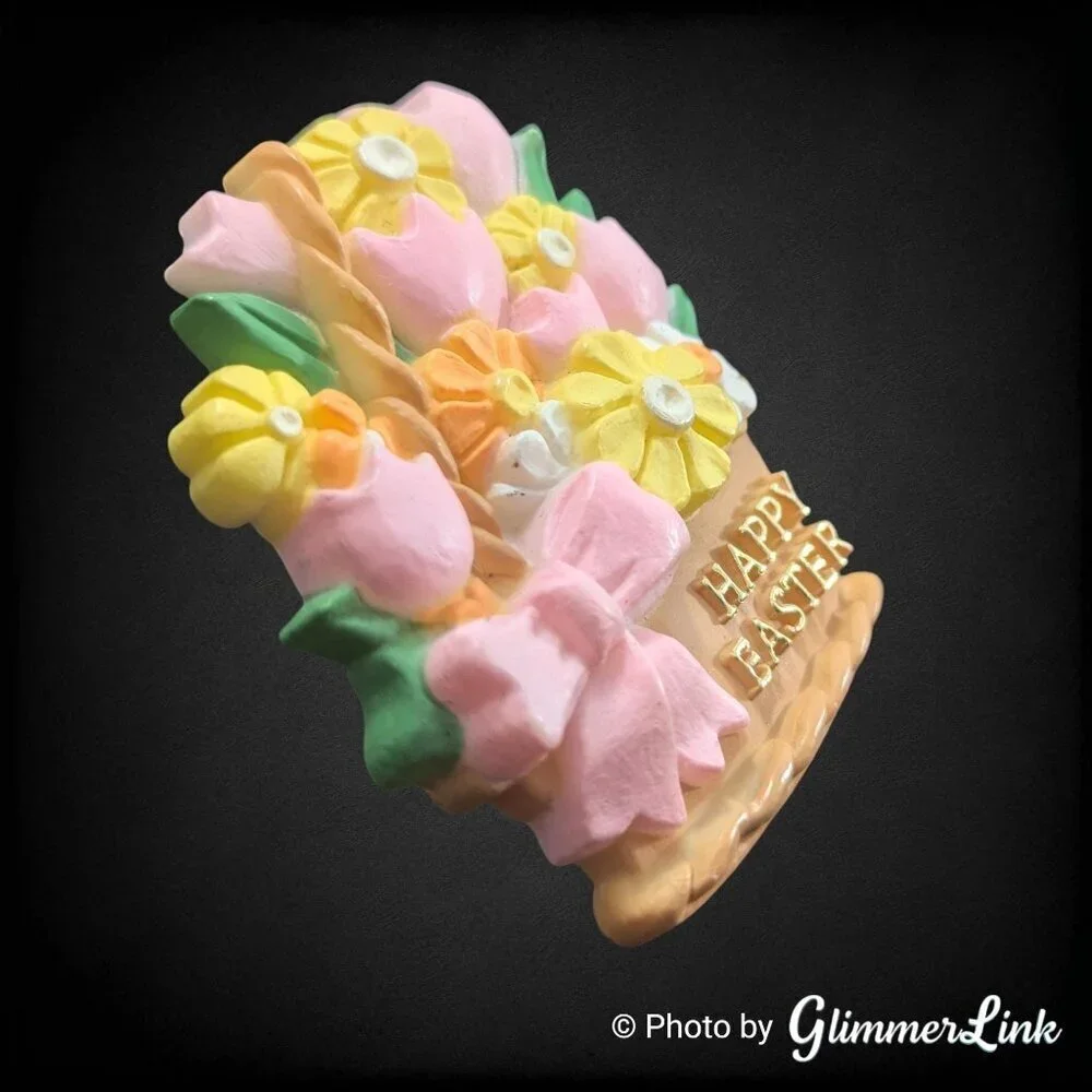 Vintage American Greetings Happy Easter Basket Flowers Brooch